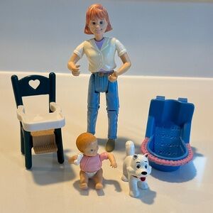 Vintage Fisher-Price Loving Family dollhouse figures and accessories